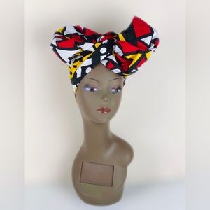 Red Multicolor African Print Ankara Cotton Headwrap